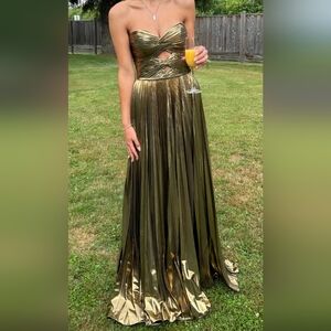 Sherri Hill Metallic Gold Cut-Out Prom Gown